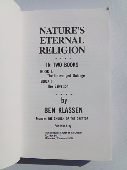 Nature's Eternal Religion by Ben Klassen PB