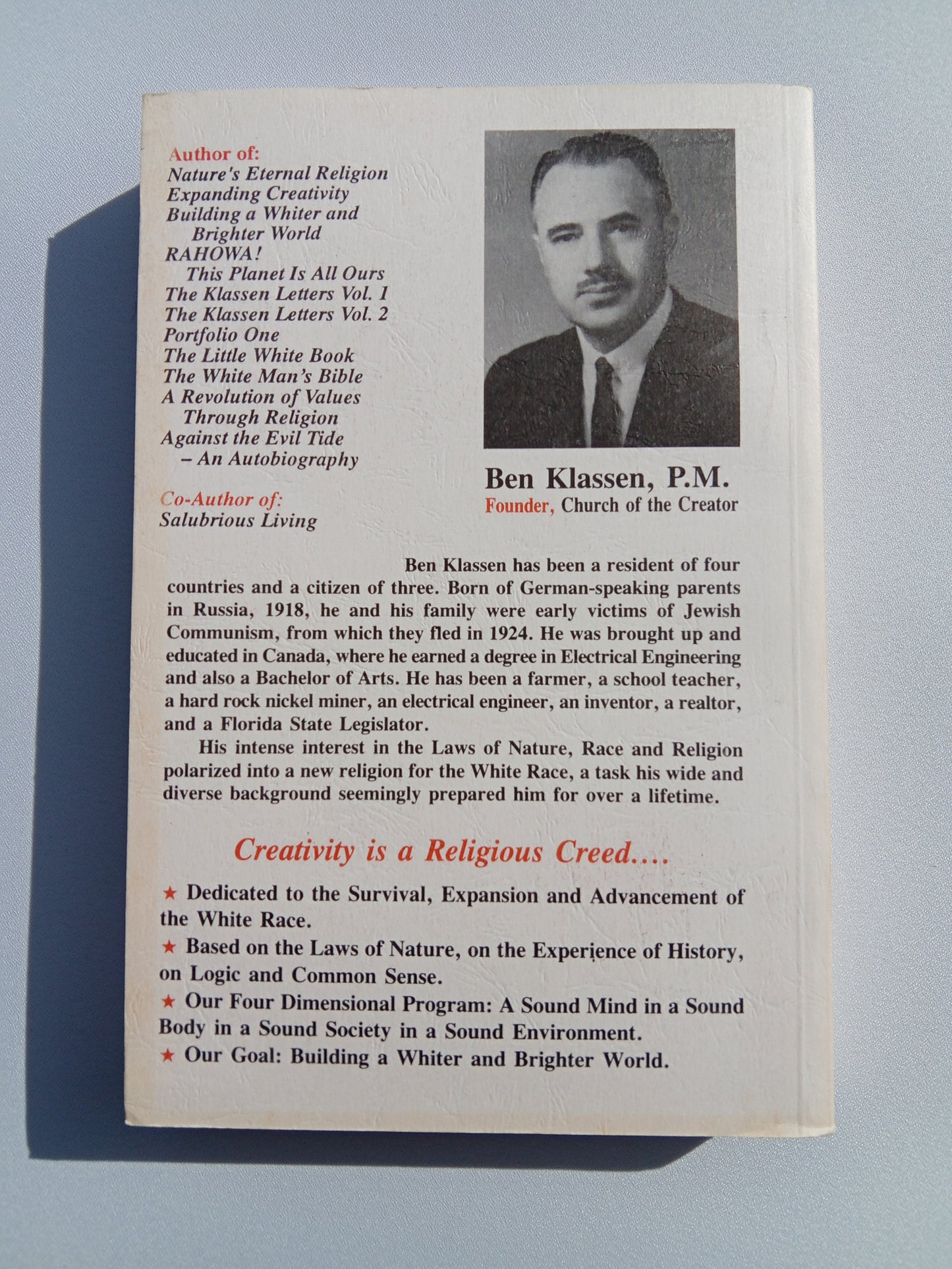 On the Brink of a Bloody Racial War: With the White Race Targeted for Extermination by Ben Klassen PB