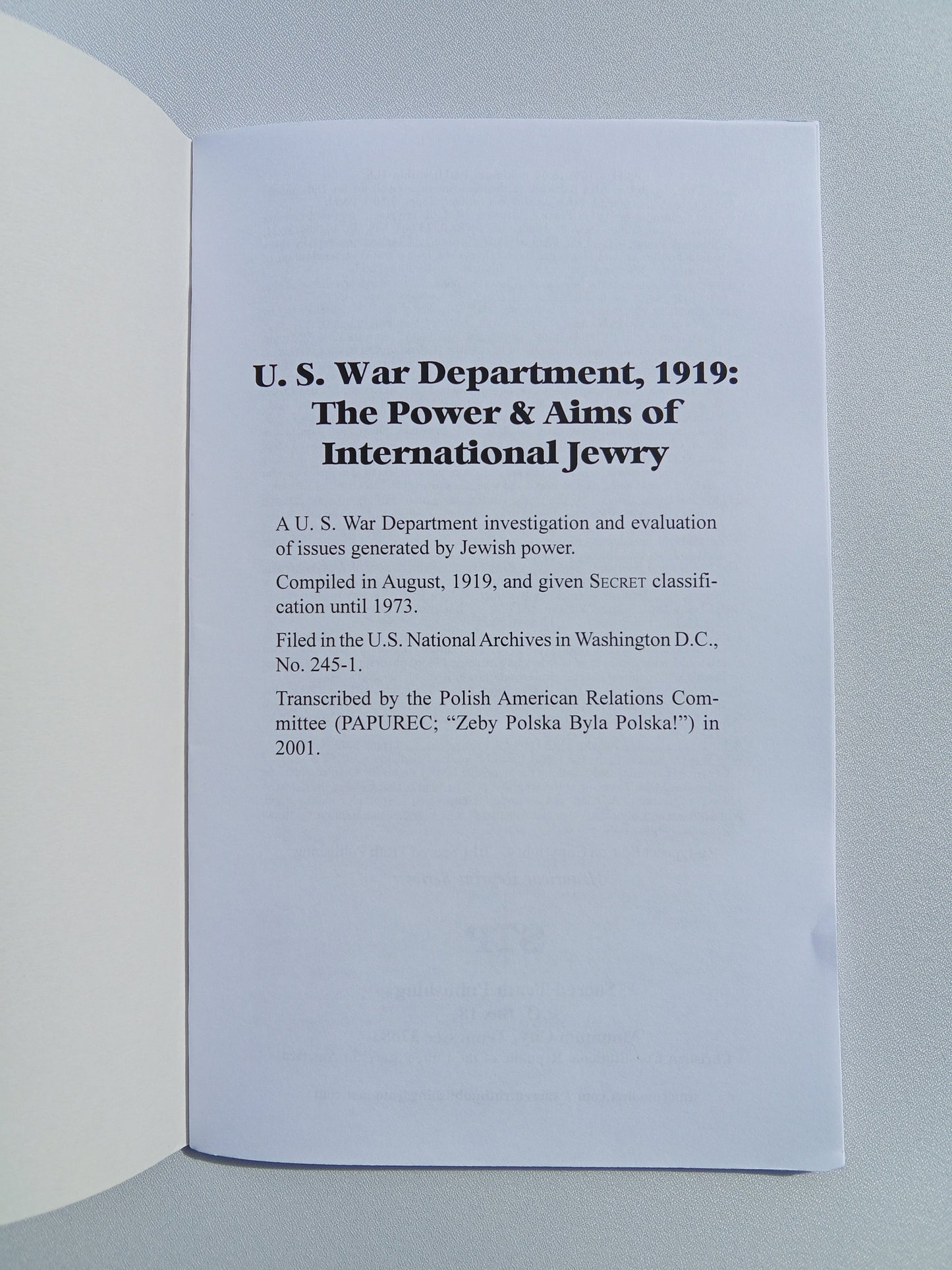 Power and Aims of International Jewry by United States War Department SB