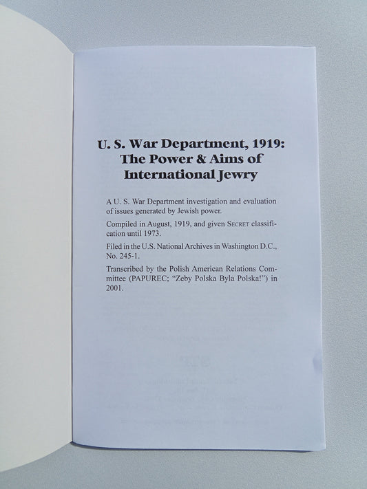 Power and Aims of International Jewry by United States War Department SB