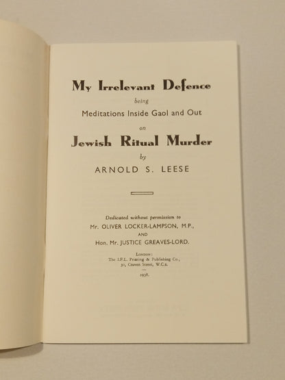 Jewish Ritual Murder by Arnold Leese SB