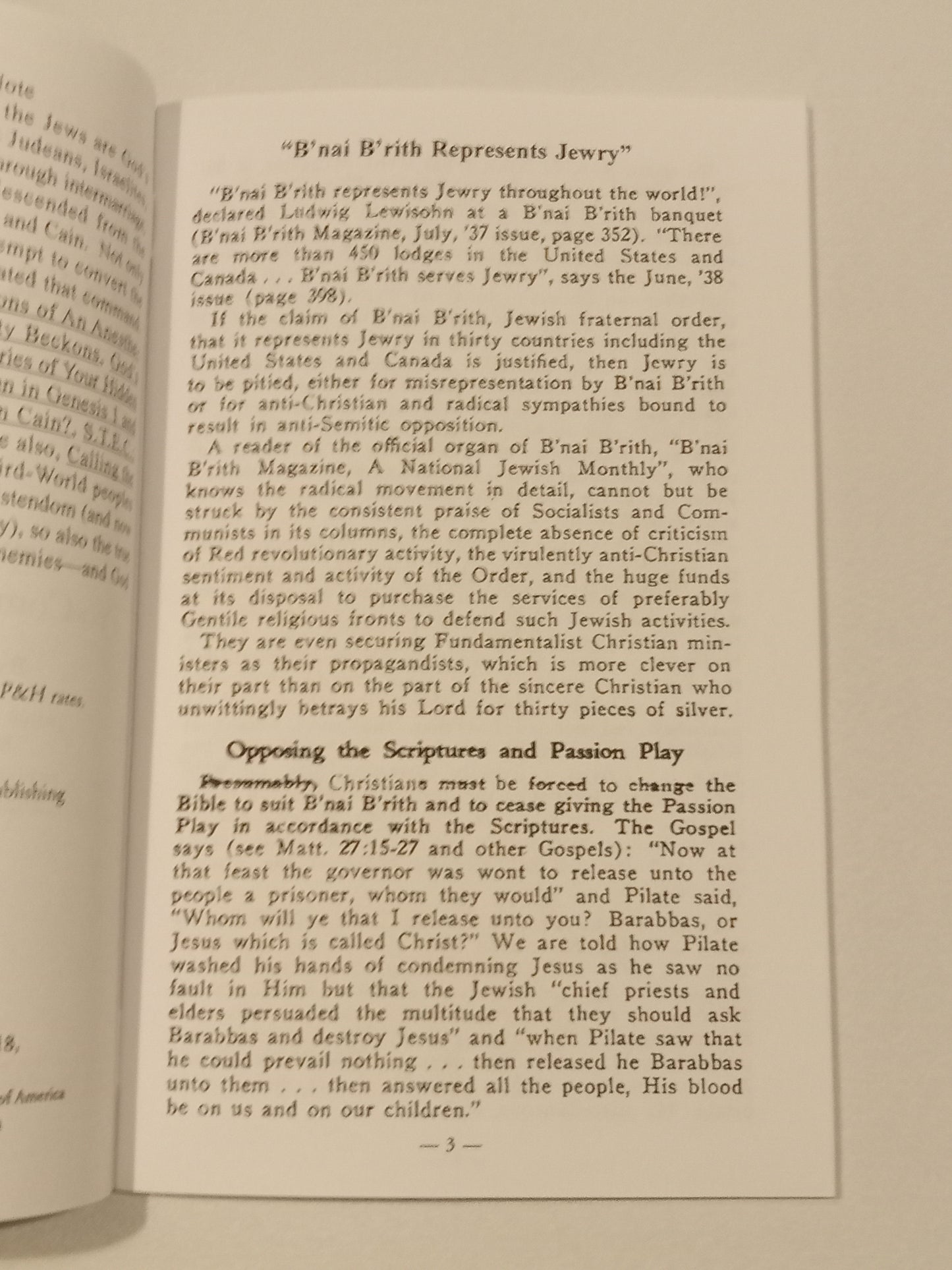 B'nai B'rith: International Pro-Communist Jewish Power by John Church (Robert Edmondson) SB