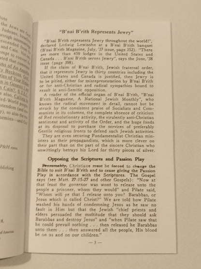 B'nai B'rith: International Pro-Communist Jewish Power by John Church (Robert Edmondson) SB
