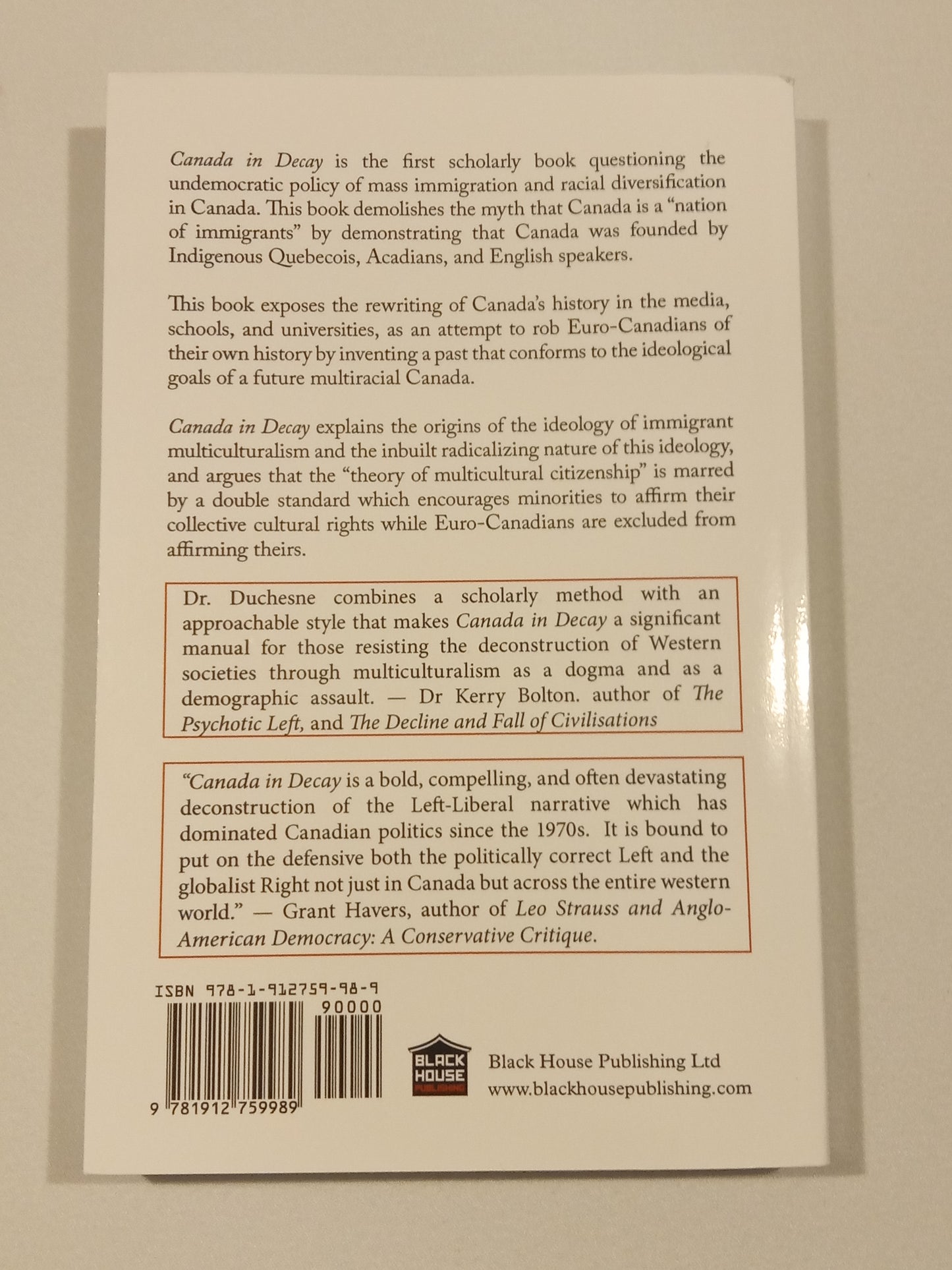 Canada in Decay: The Ethnocide of Euro Canadians by Ricardo Duchesne PB
