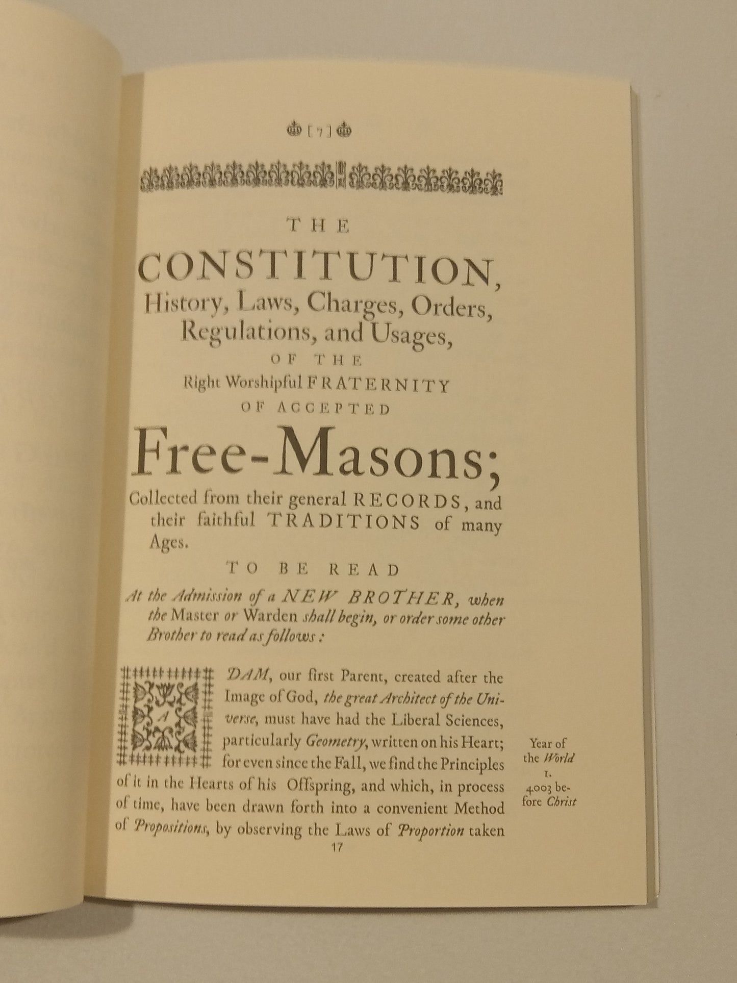 Constitutions of the Freemasons: History and Regulations by James Anderson PB