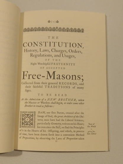 Constitutions of the Freemasons: History and Regulations by James Anderson PB