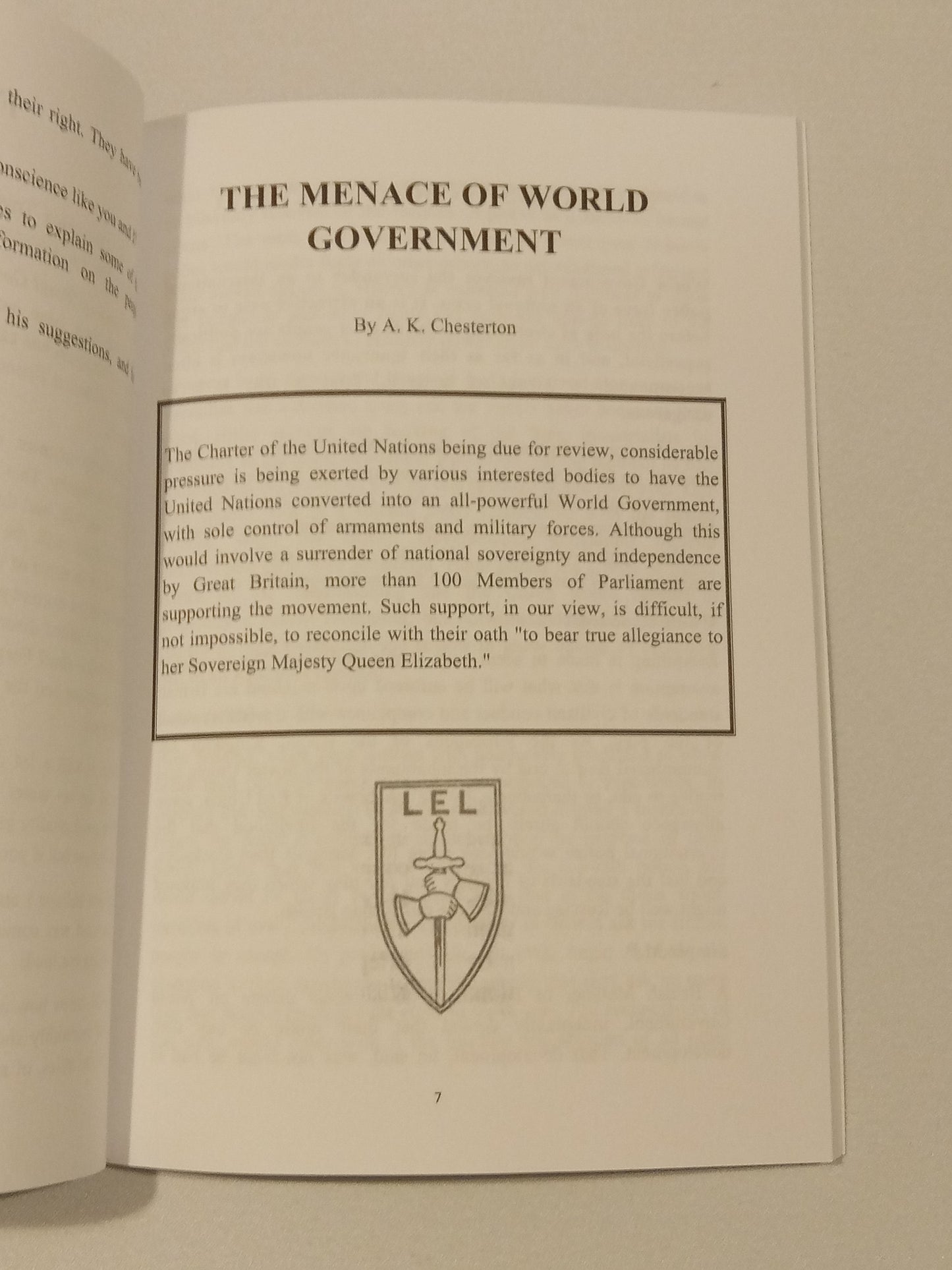 Menace of World Government by Arthur Chesterton