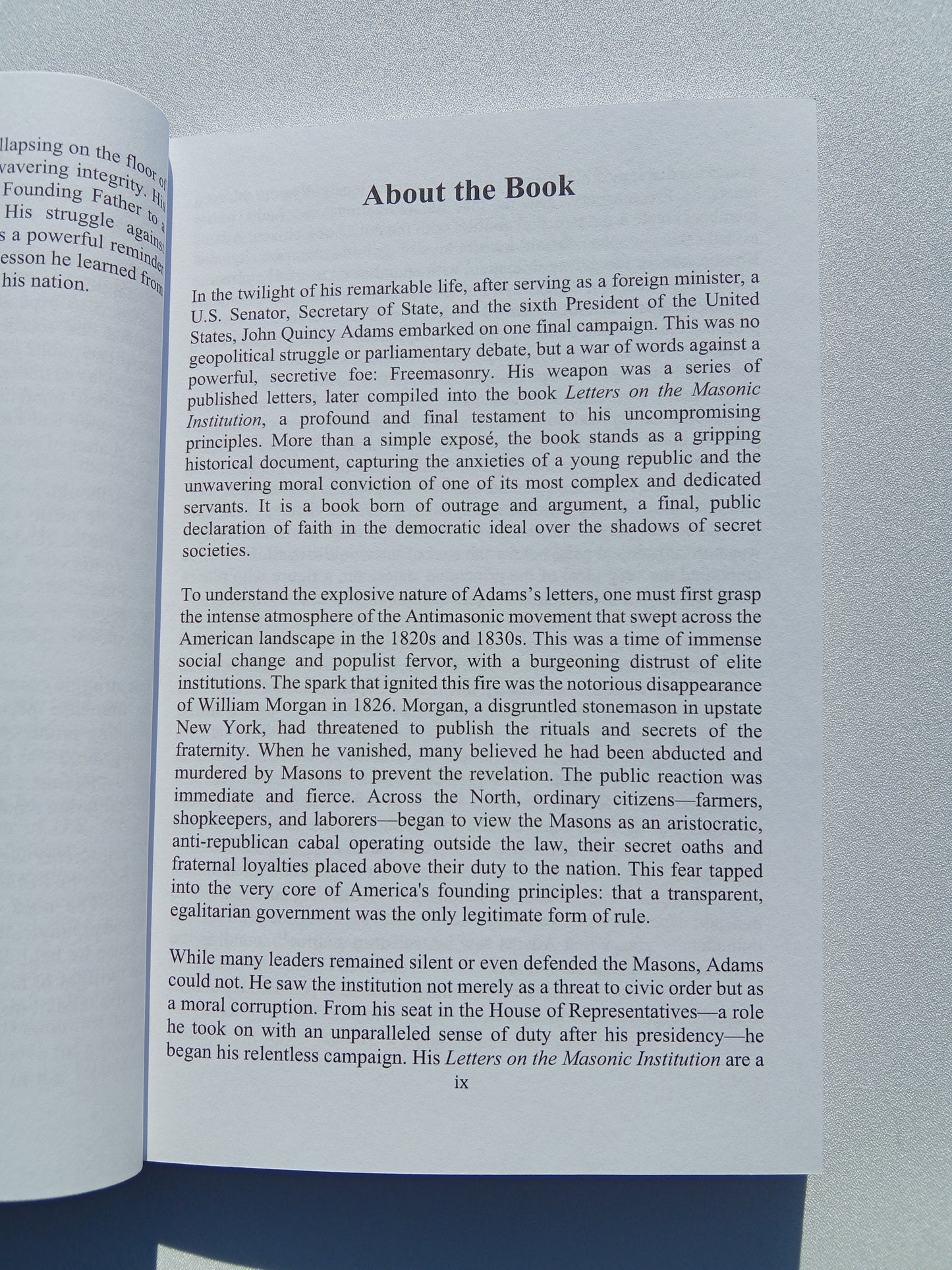 Letters on the Masonic Institution: President Against Masonry by John Adams PB