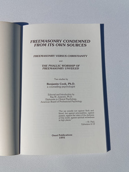 Freemasonry Condemned from Its Own Sources by Benjamin Cook PB