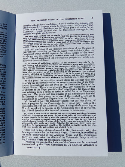 American Negro in the Communist Party by House Comm of Un-American Activities SB