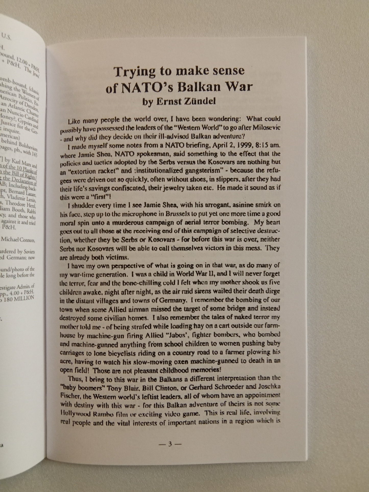 Ethnic Cleansing: Then and Now by Ernst Zundel SB