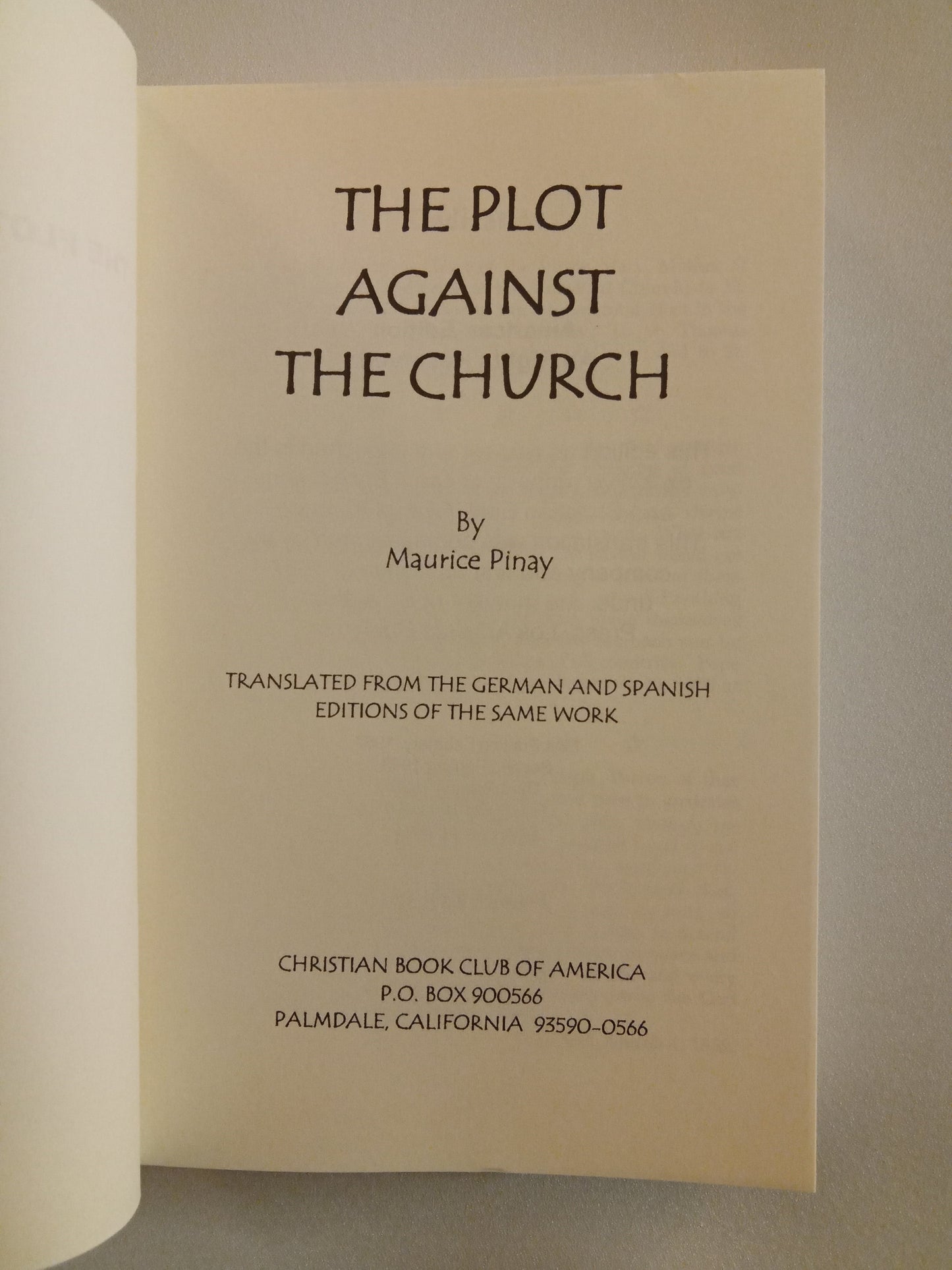 Plot Against the Church by Maurice Pinay PB