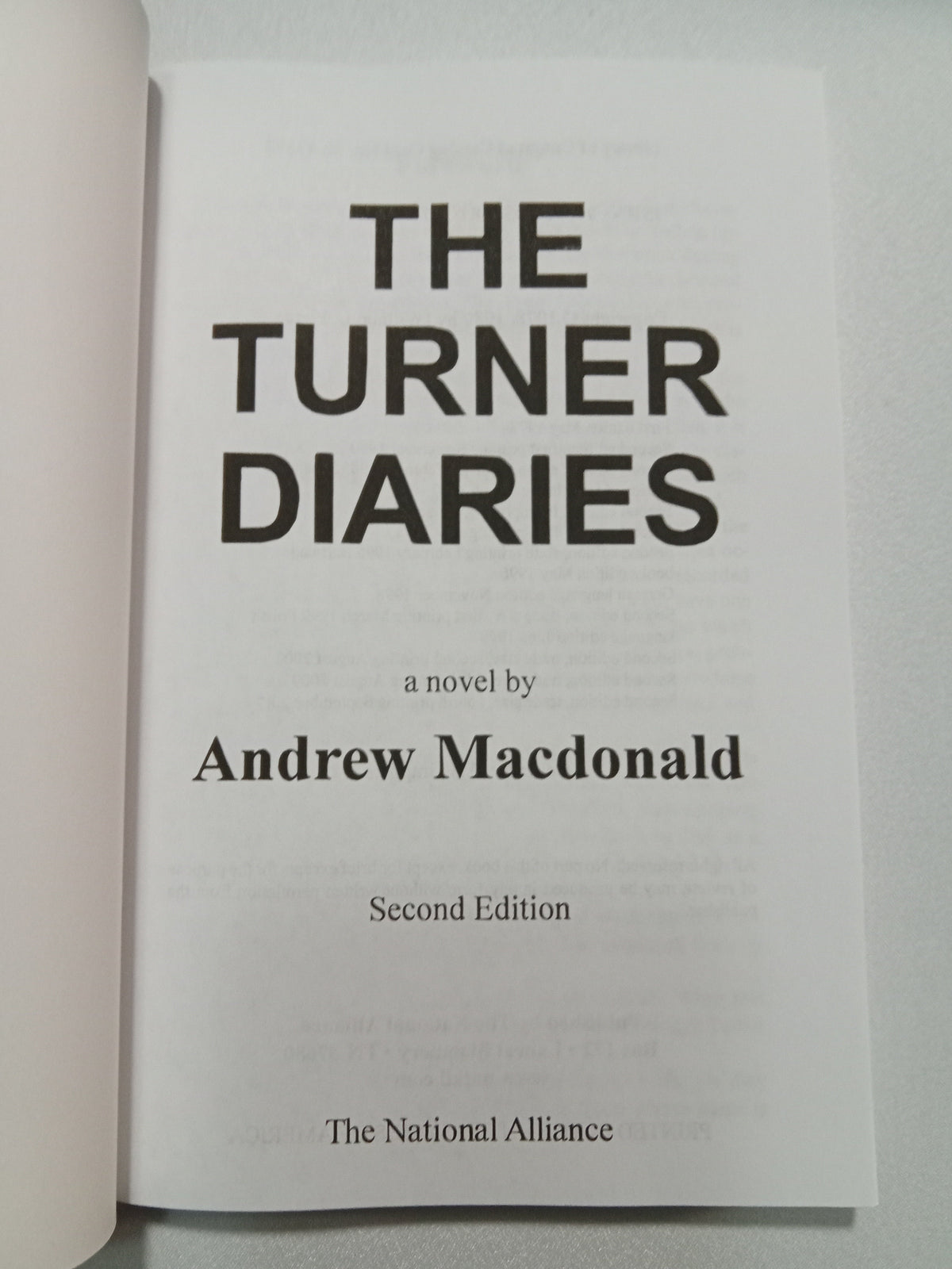 'Turner Diaries by Andrew MacDonald (William Pierce) PB