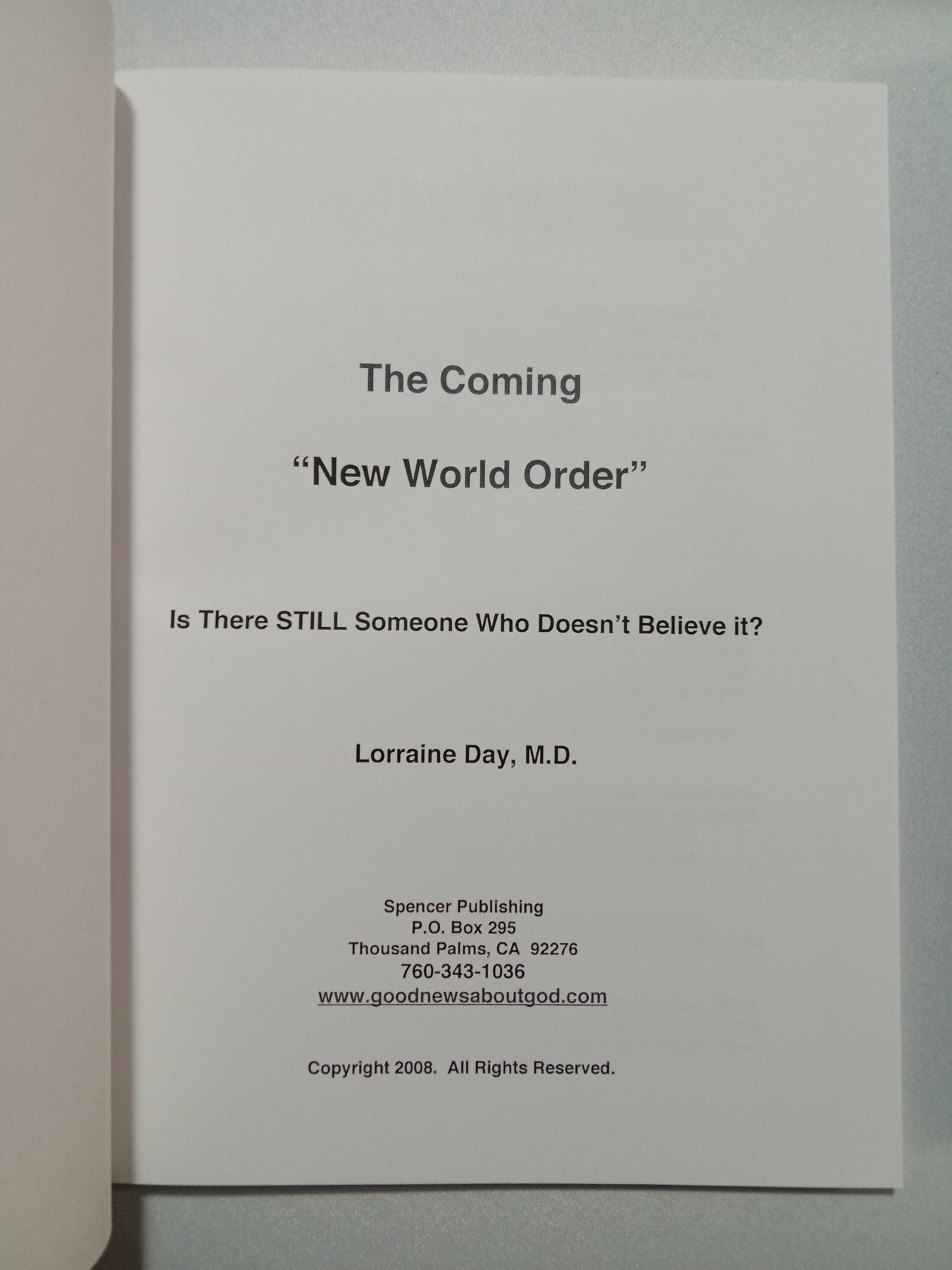 Coming New World Order by Lorraine Day PB