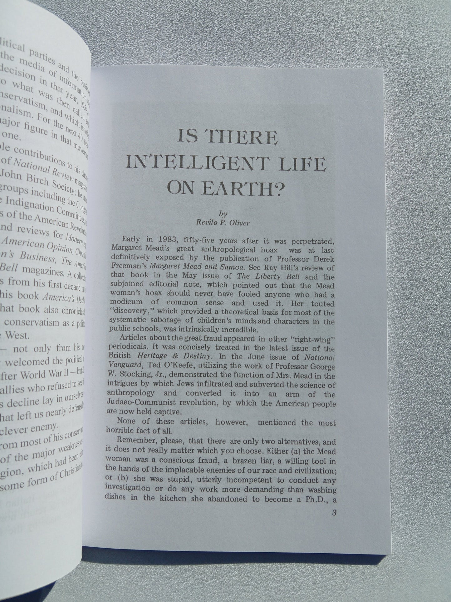 Is There Intelligent Life on Earth? by Revilo Oliver PB