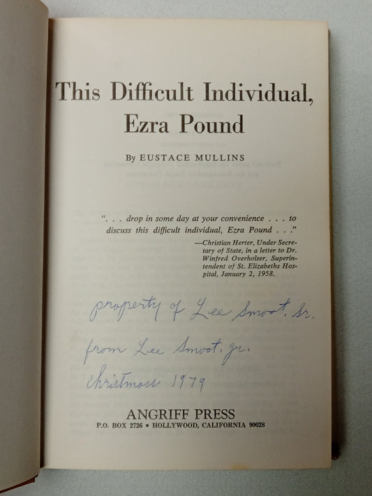 This Difficult Individual Ezra Pound by Eustace Mullins