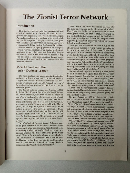 Zionist Terror Network: Background and Operation of the Jewish Defense League and Other Criminal Zionist Groups by Mark Weber