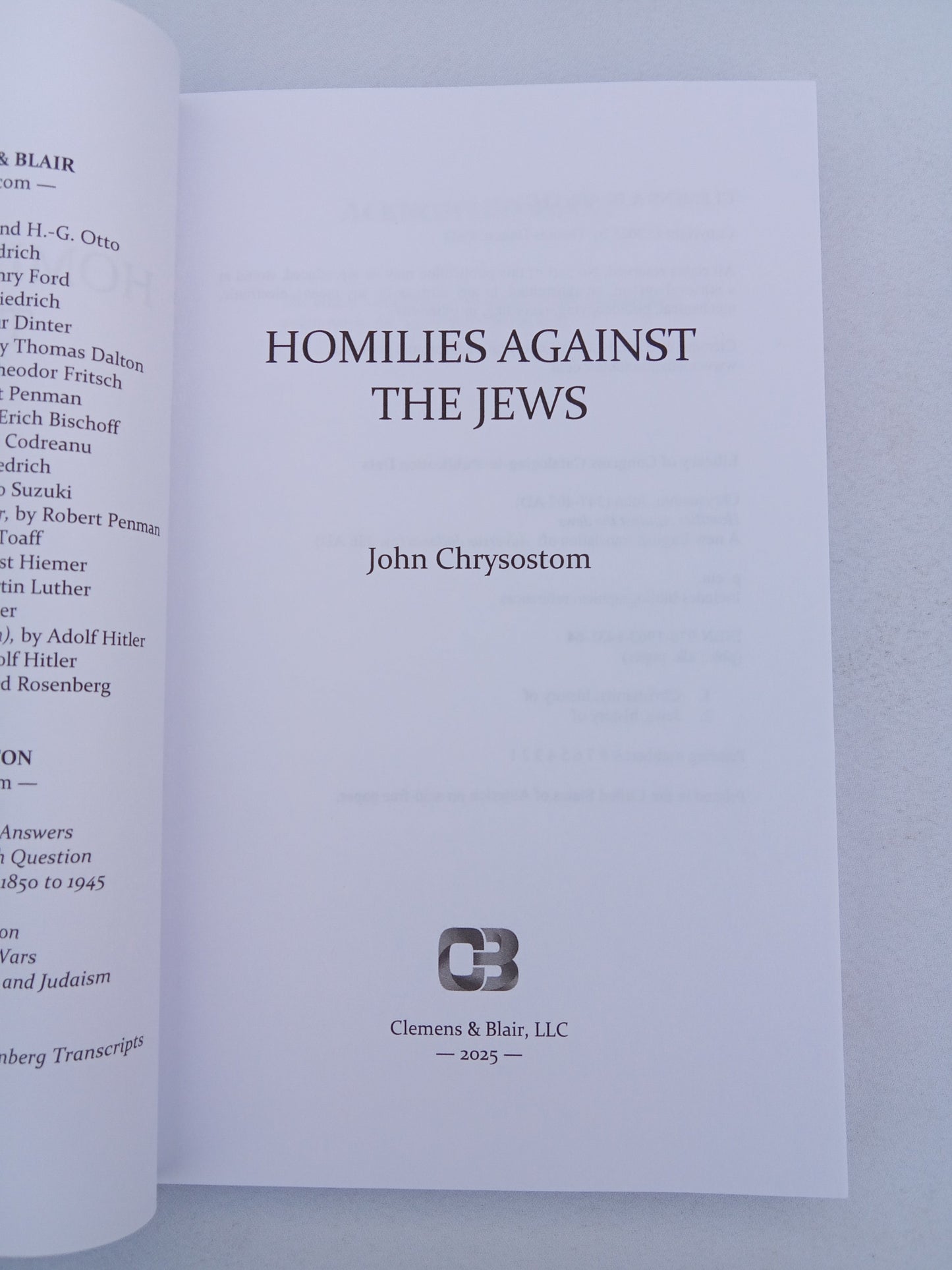 Homilies Against the Jews by John Chrysostom PB