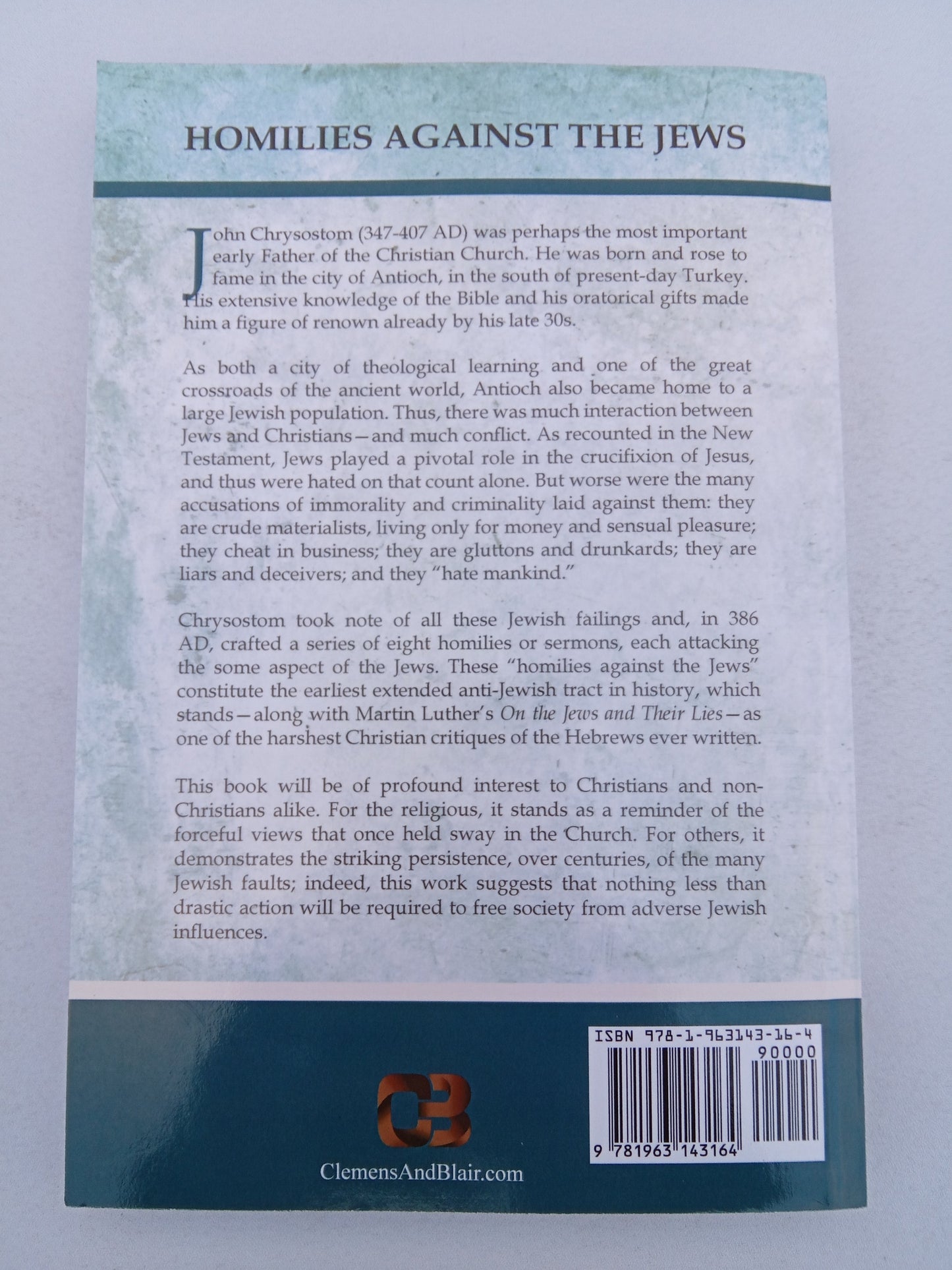 Homilies Against the Jews by John Chrysostom PB