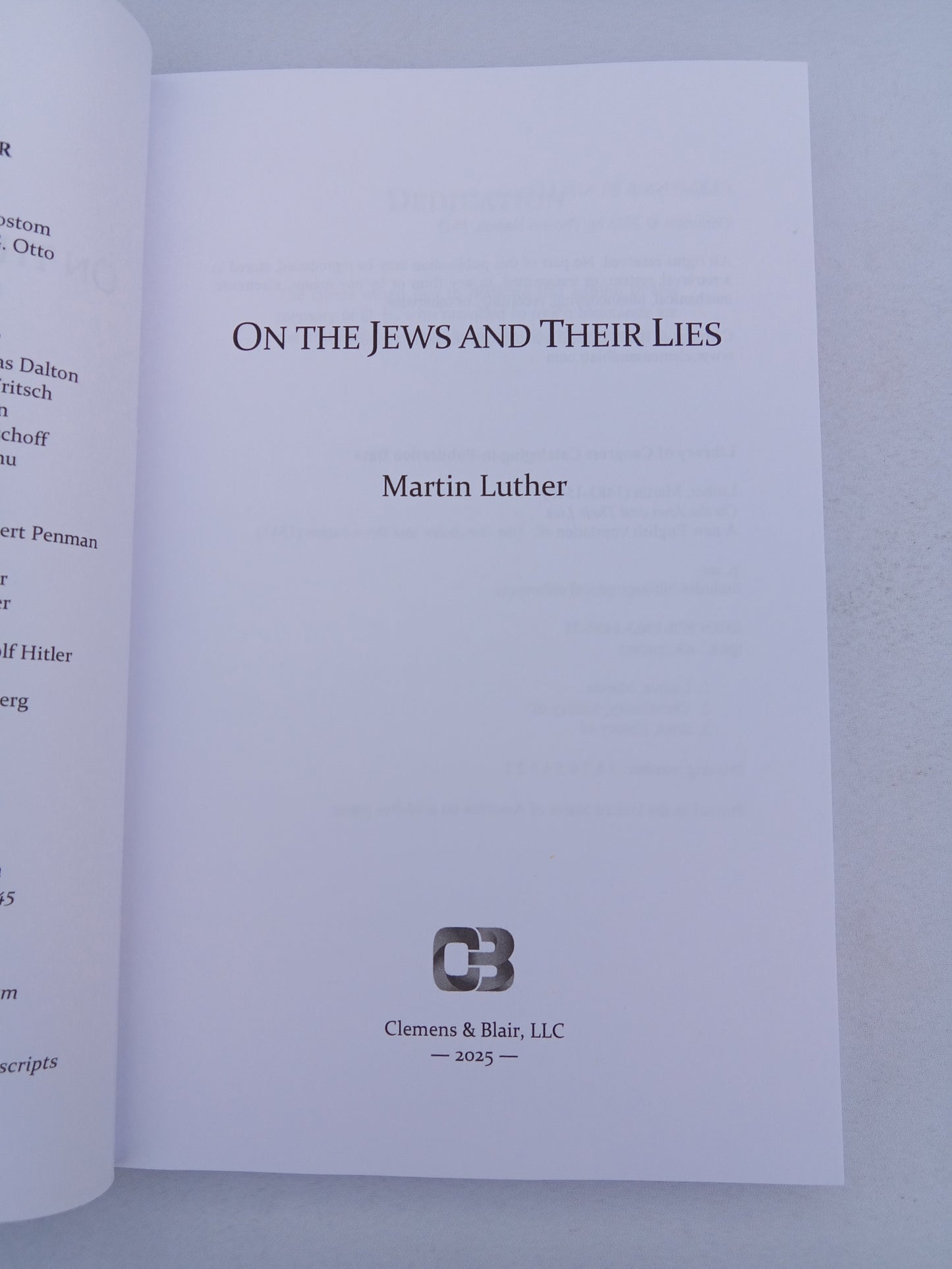 'On the Jews and Their Lies by Martin Luther PB