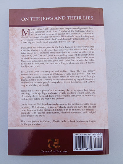 'On the Jews and Their Lies by Martin Luther PB