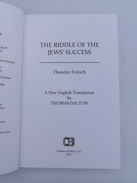Riddle of the Jews' Success by Theodor Fritsch PB