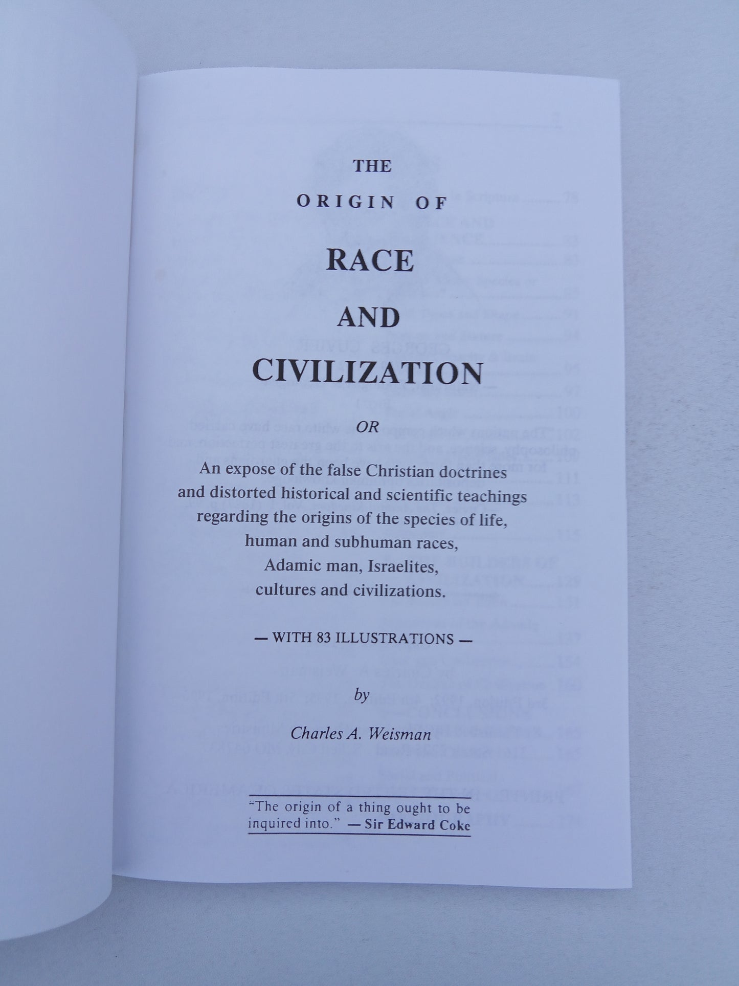 Origin of Race and Civilization by Charles Weisman PB