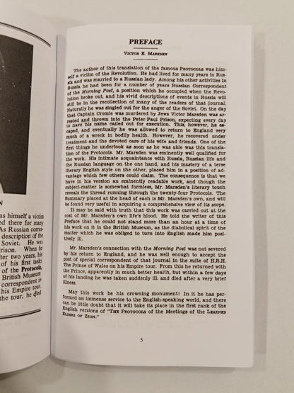Protocols of the Learned Elders of Zion, Abridged Edition by Victor Marsden SB