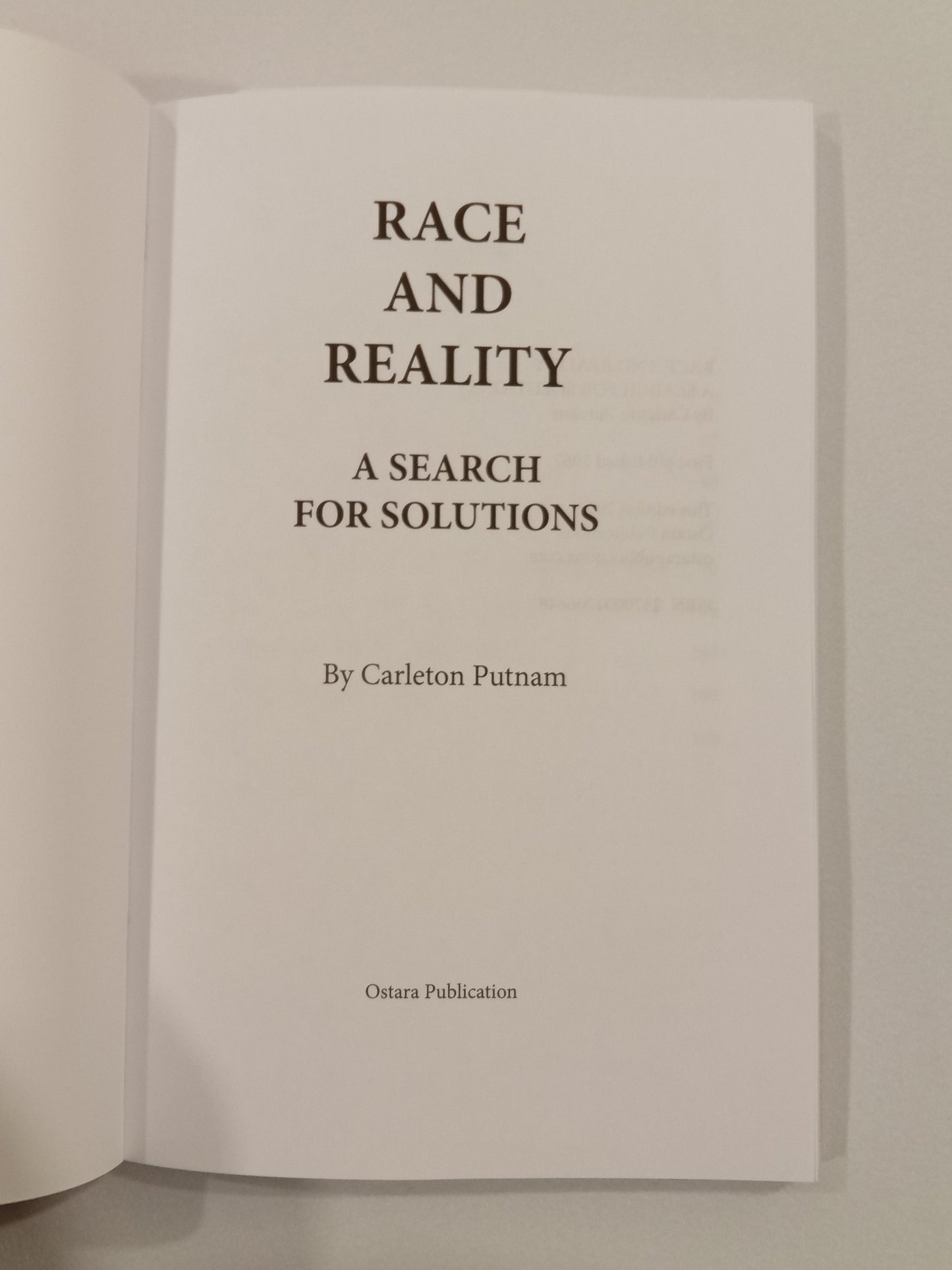 Race and Reality: A Search for Solutions by Carleton Putnam PB