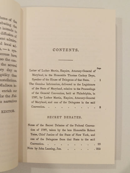 Secret Proceedings and Debates of the Constitutional Convention of 1787 by Robert Yates