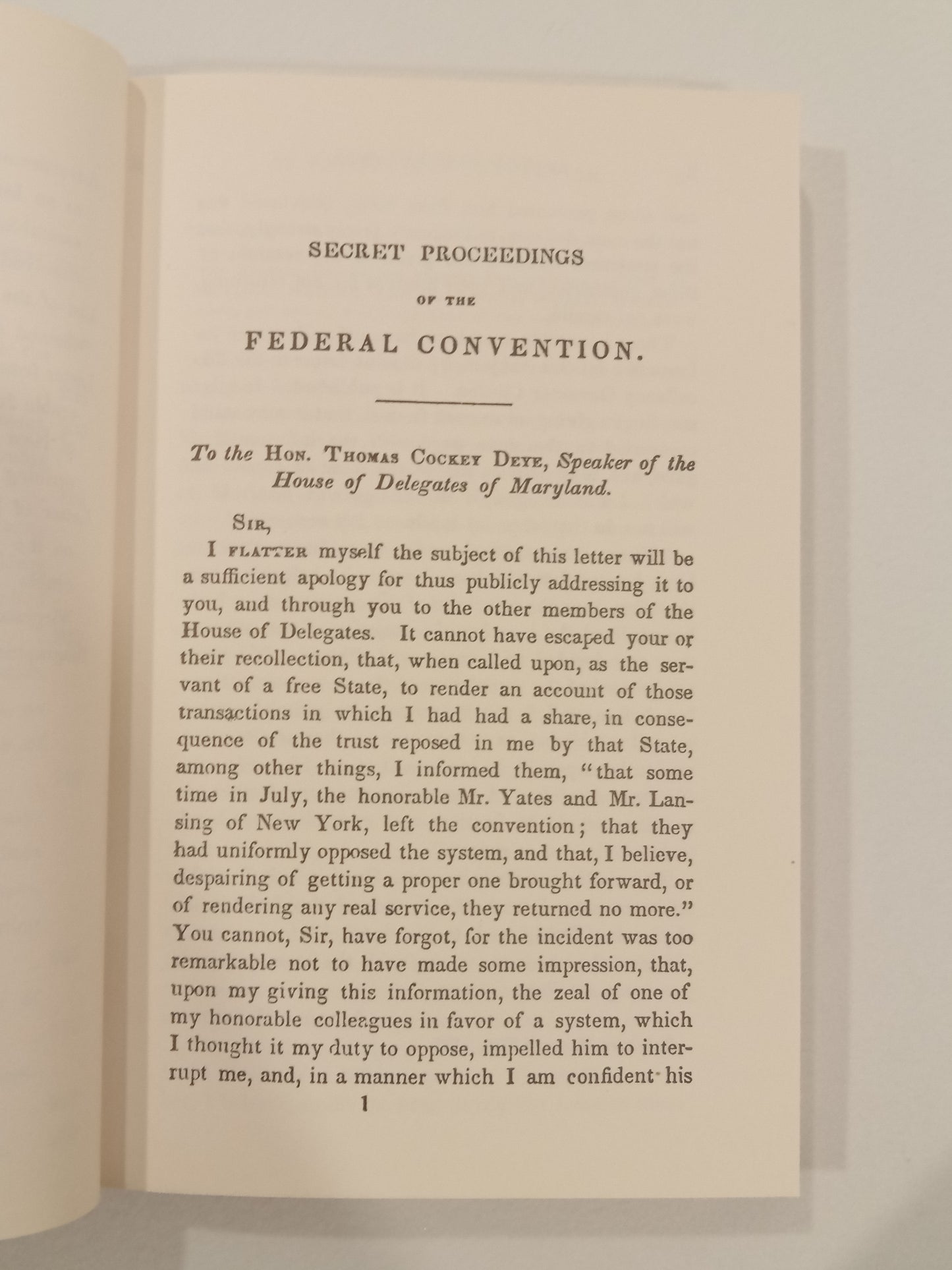 Secret Proceedings and Debates of the Constitutional Convention of 1787 by Robert Yates