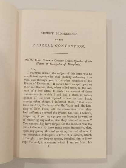 Secret Proceedings and Debates of the Constitutional Convention of 1787 by Robert Yates