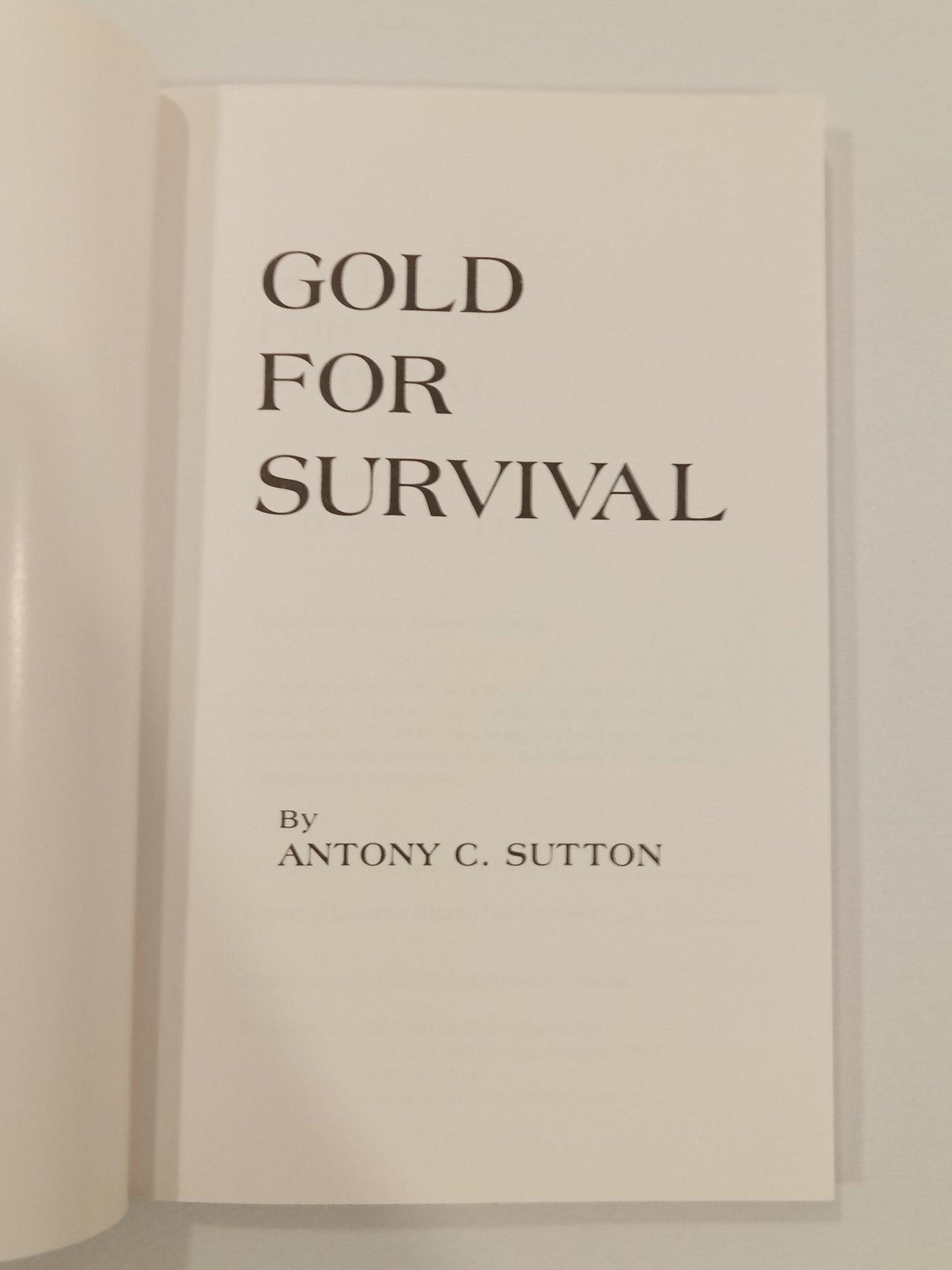 Gold for Survival by Antony Sutton