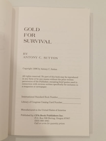 Gold for Survival by Antony Sutton