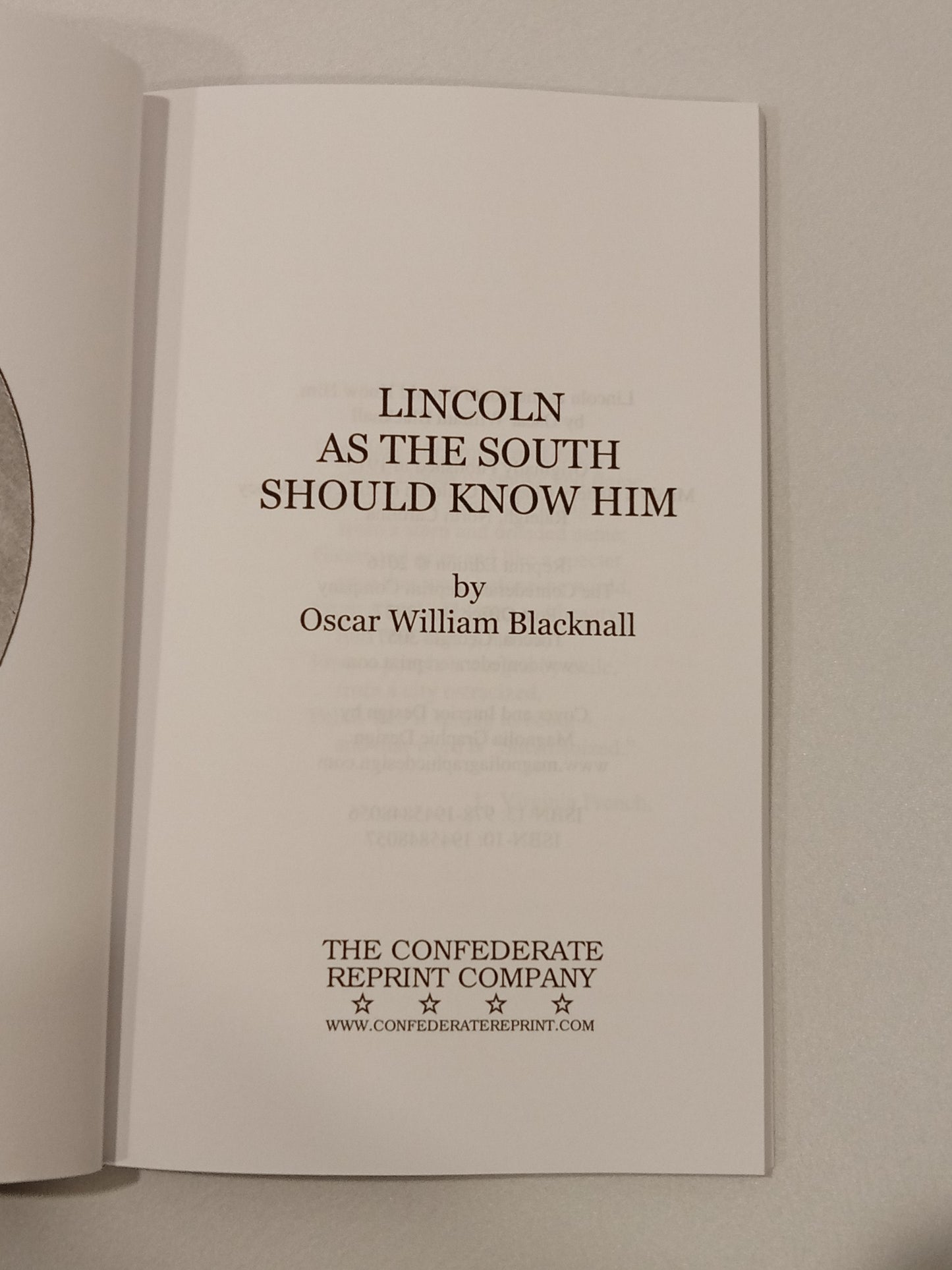 Lincoln as the South Should Know Him by Oscar Blacknall
