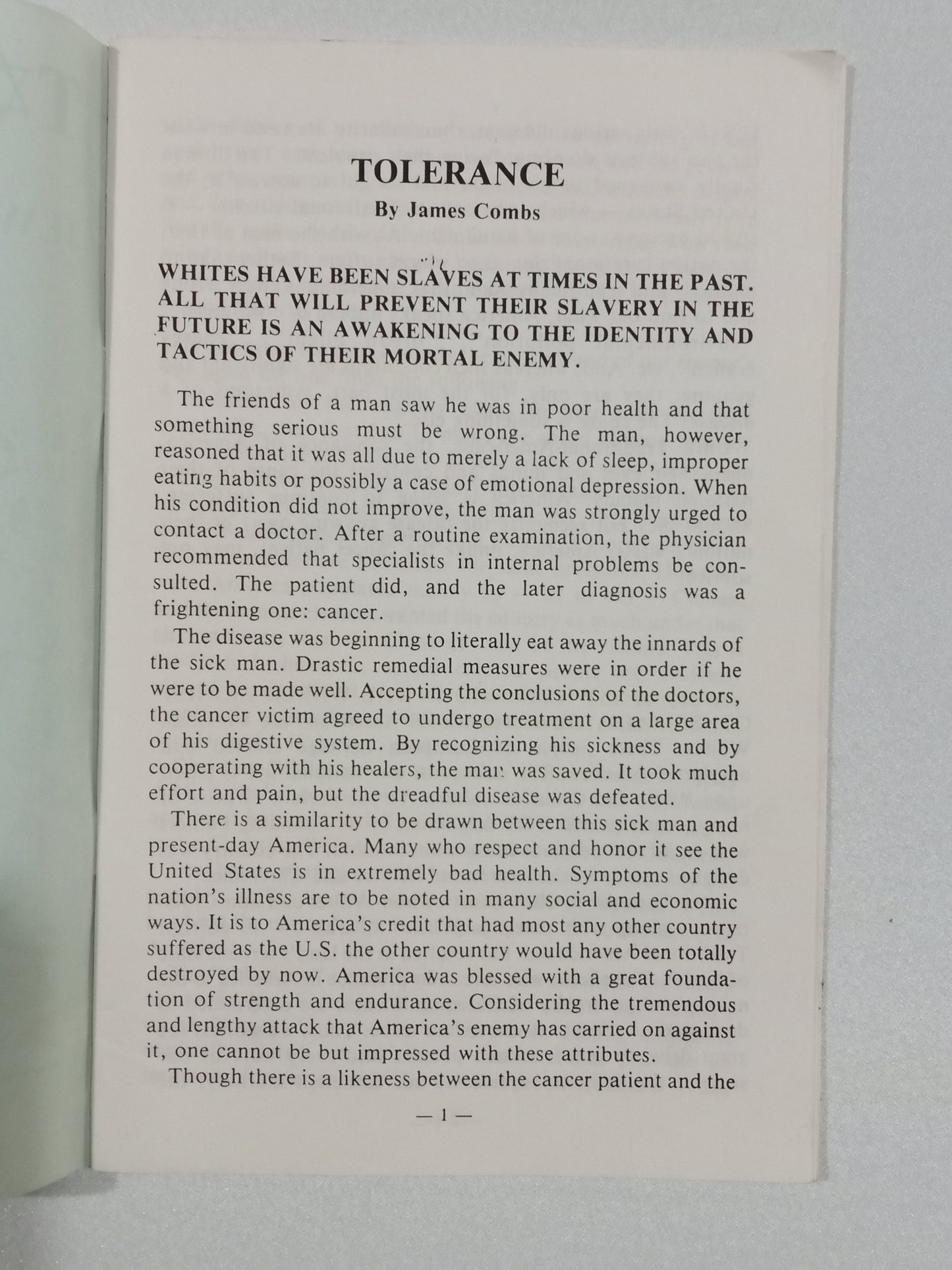 Tolerance: Jewry's War on Whites by James Combs SB