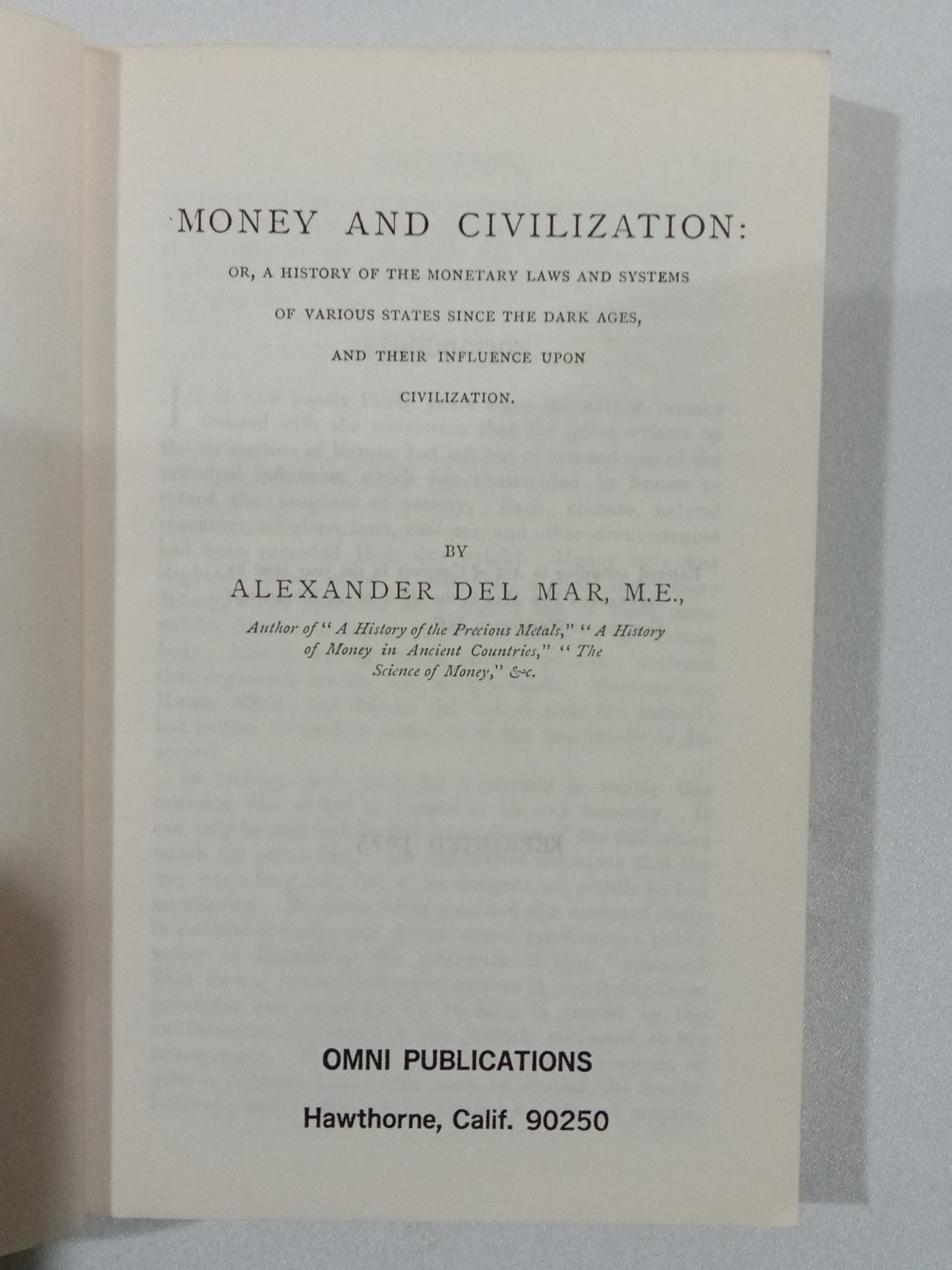 Money and Civilization by Alexander del Mar