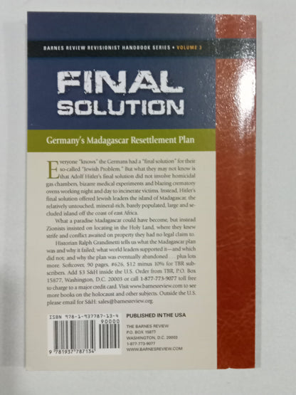 Final Solution: Germany's Madagascar Resettlement Plan by Ralph Grandinetti PB