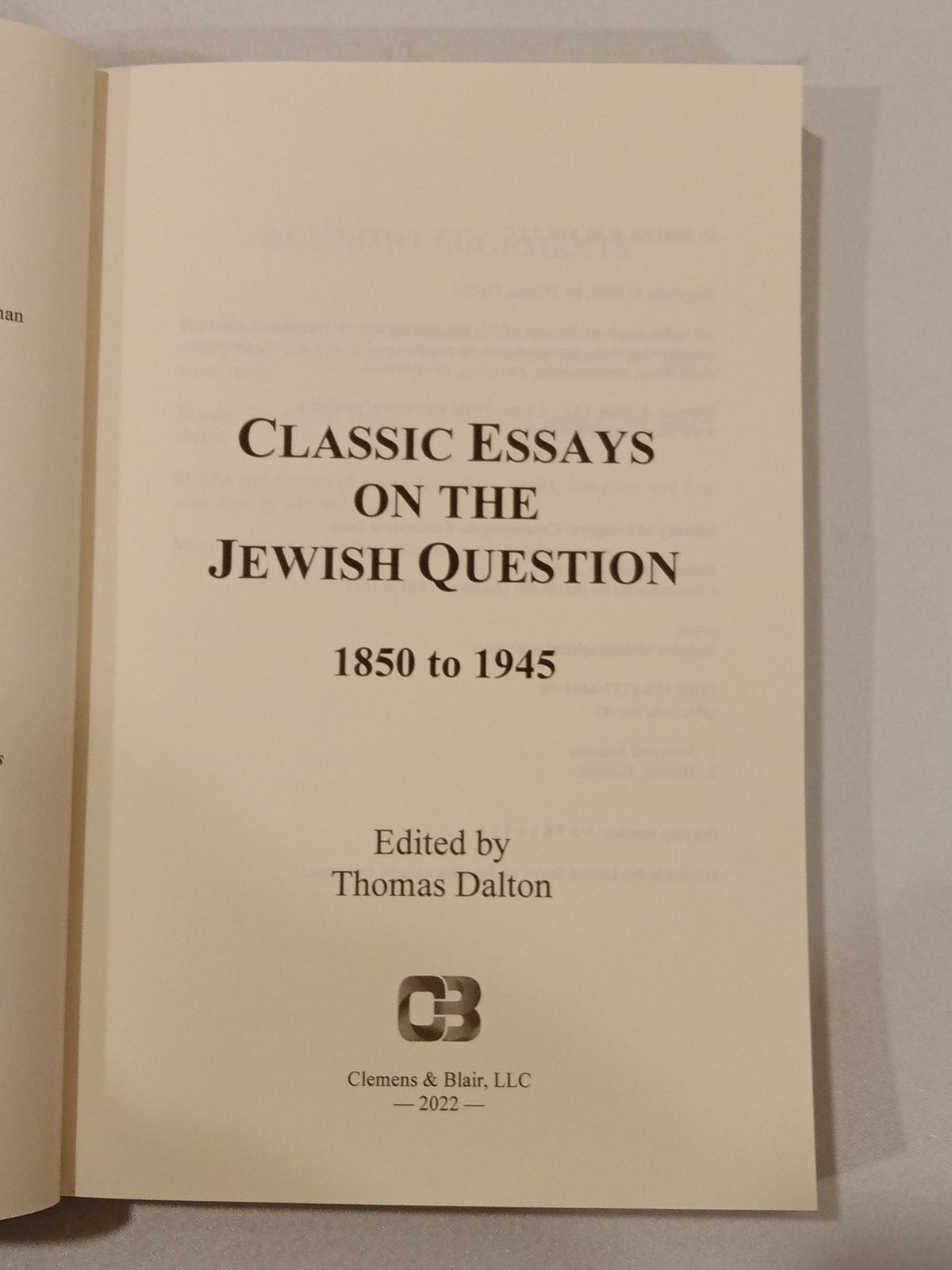 Classic Essays on the Jewish Question, Volume 1 by Thomas Dalton PB