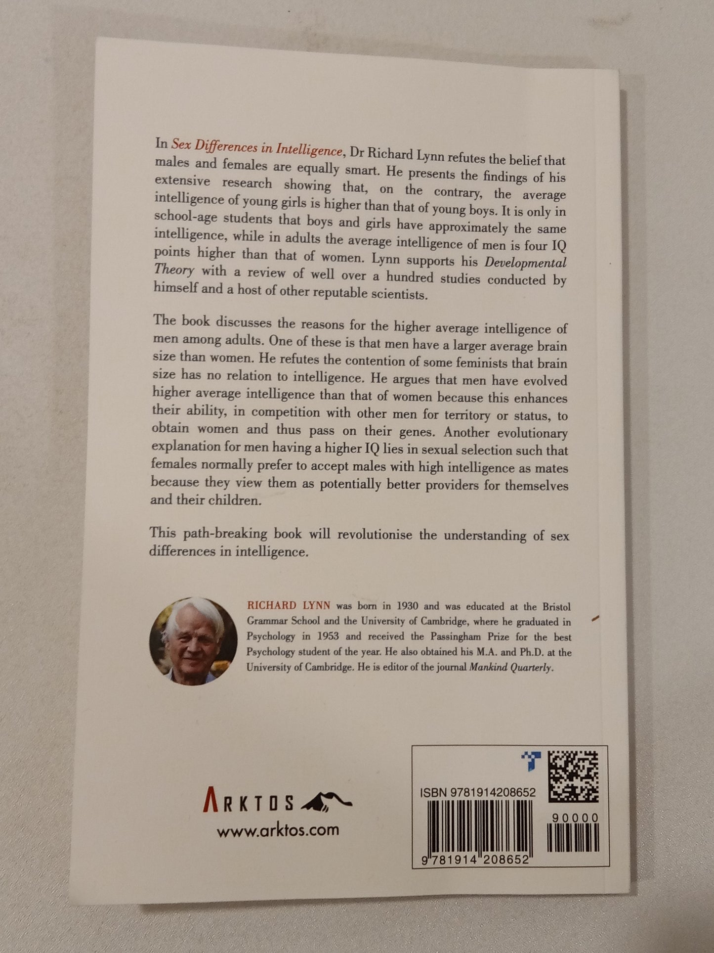 Sex Differences in Intelligence: The Developmental Theory by Richard Lynn PB