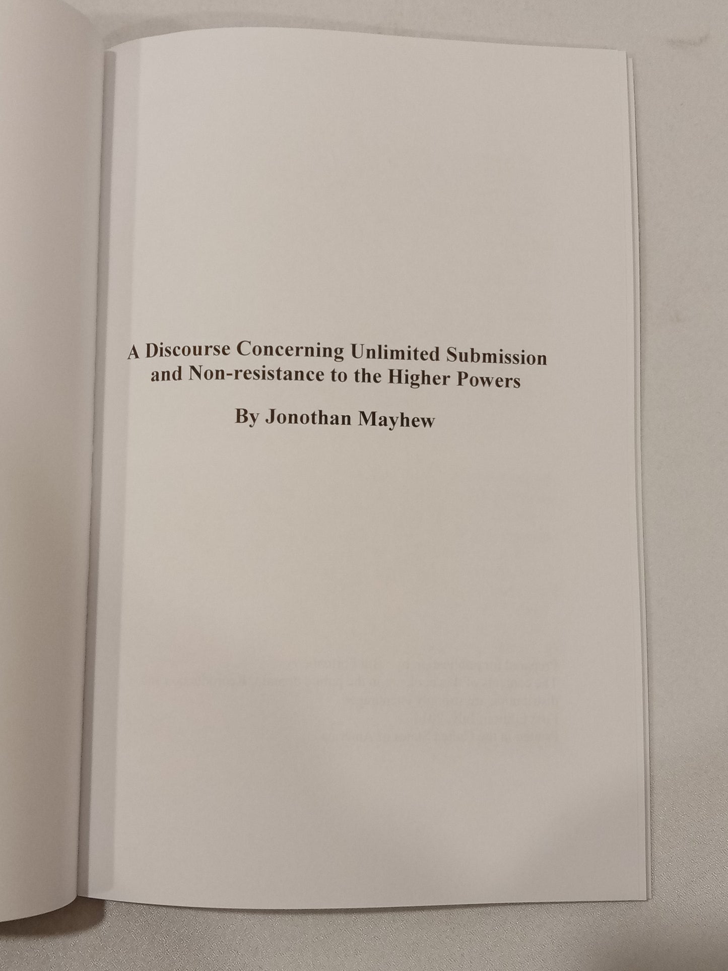 Discourse on Submission and Non-Resistance to Powers  by Jonathan Mayhew PB