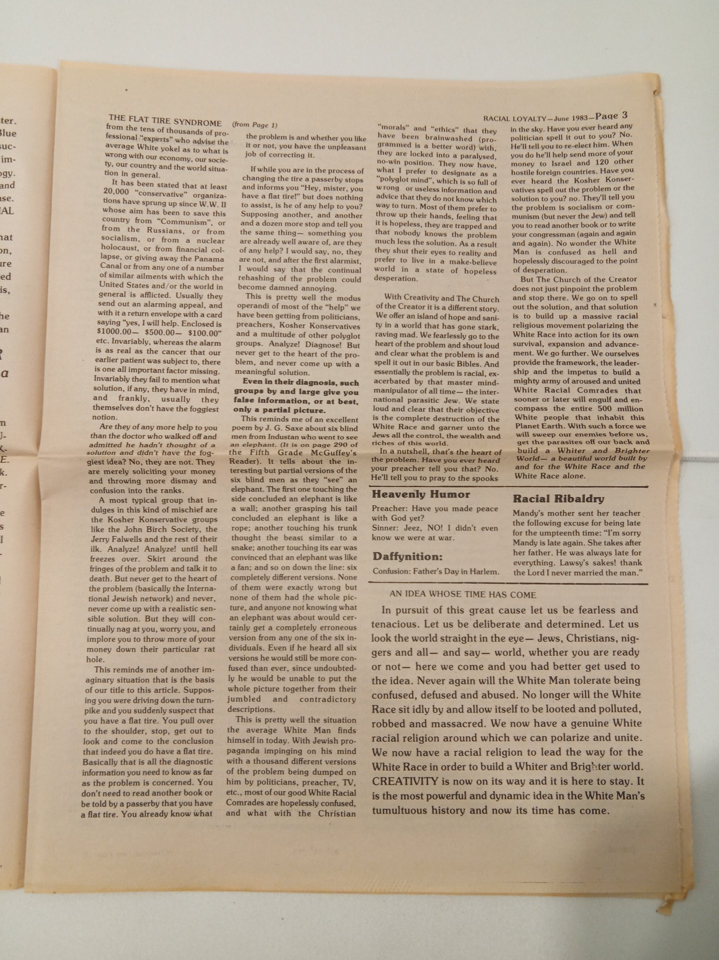 Racial Loyalty, Issue 1: 1983 by Ben Klassen NE
