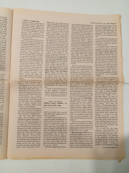 Racial Loyalty, Issue 1: Historic First Edition by Ben Klassen