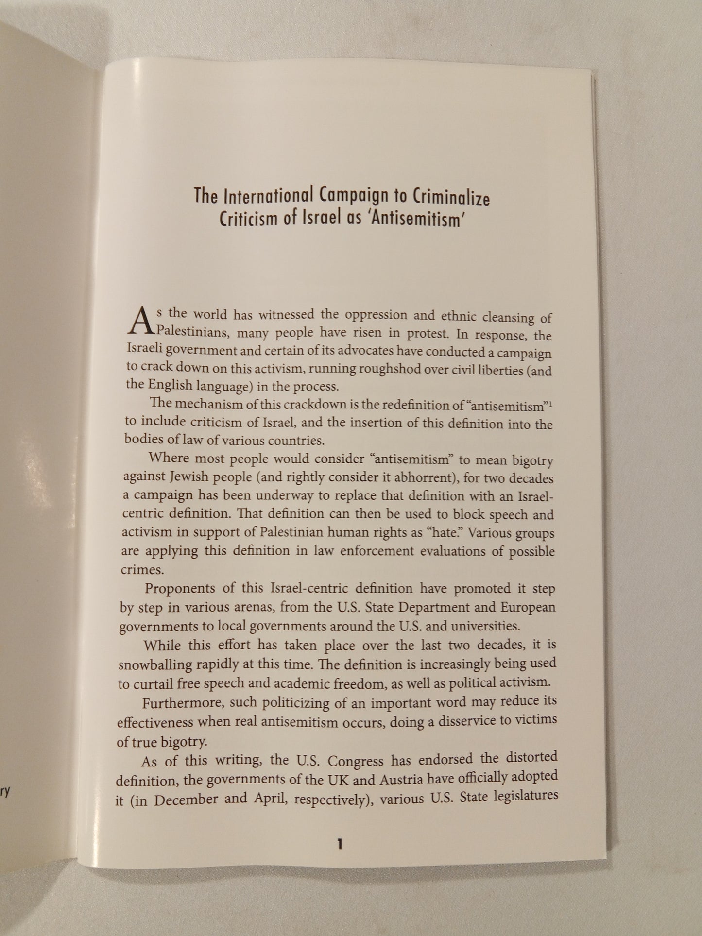International Campaign to Criminalize Criticism of Israel by Alison Weir SB