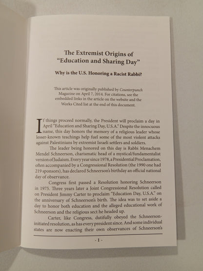 Extremist Origins of Education and Sharing Day: A Racist Rabbi by Alison Weir SB