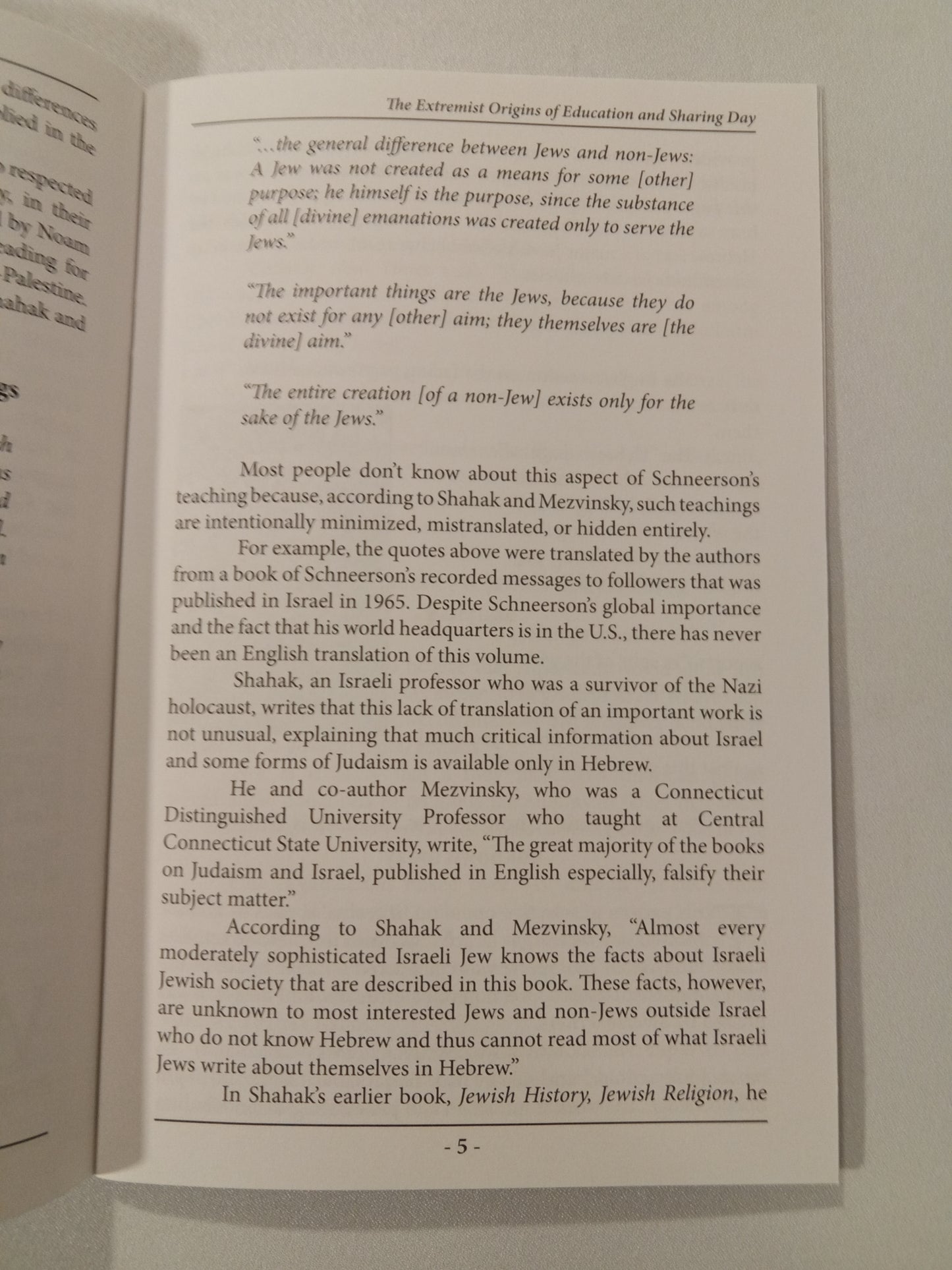 Extremist Origins of Education and Sharing Day: A Racist Rabbi by Alison Weir SB