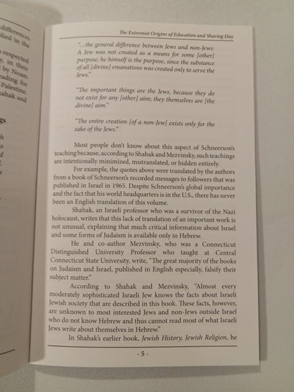 Extremist Origins of Education and Sharing Day: A Racist Rabbi by Alison Weir SB