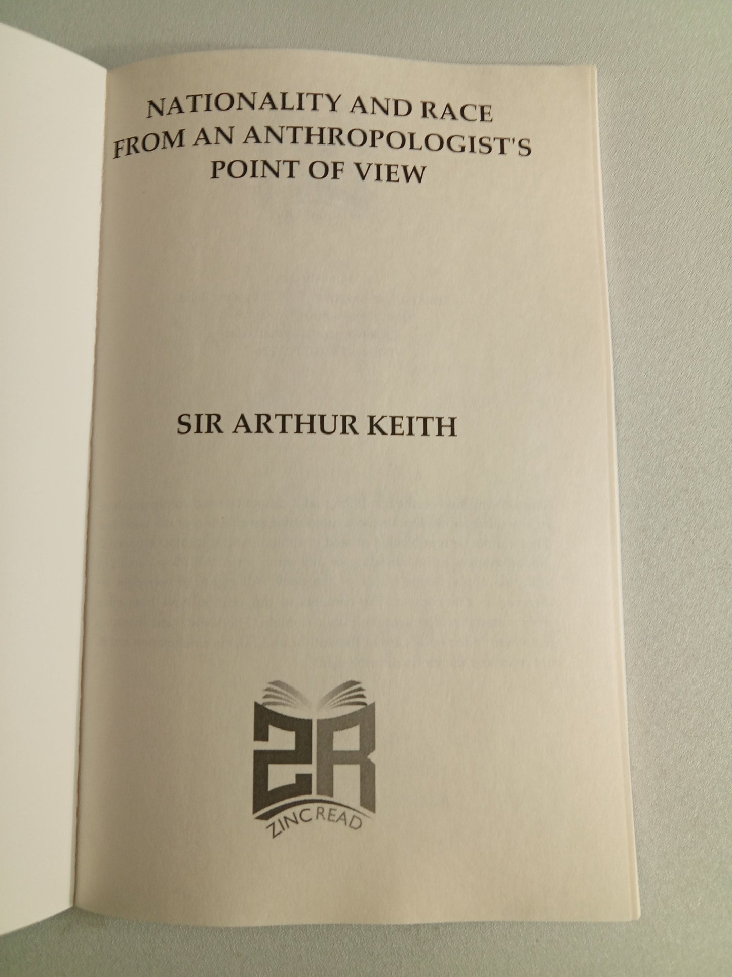 Nationality and Race: Anthropologist's Point-of-View by Arthur Keith PB