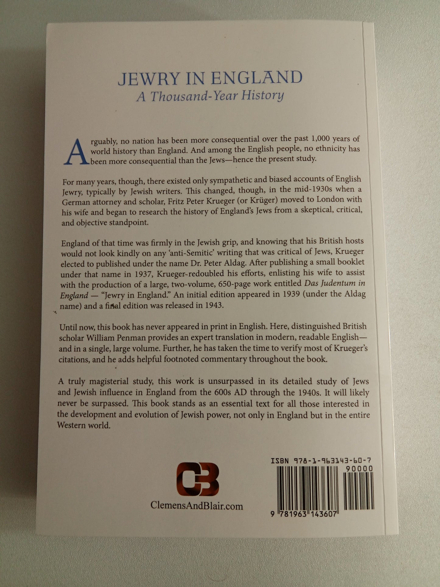 Jewry in England: A Thousand-Year History by Fritz Krueger PB
