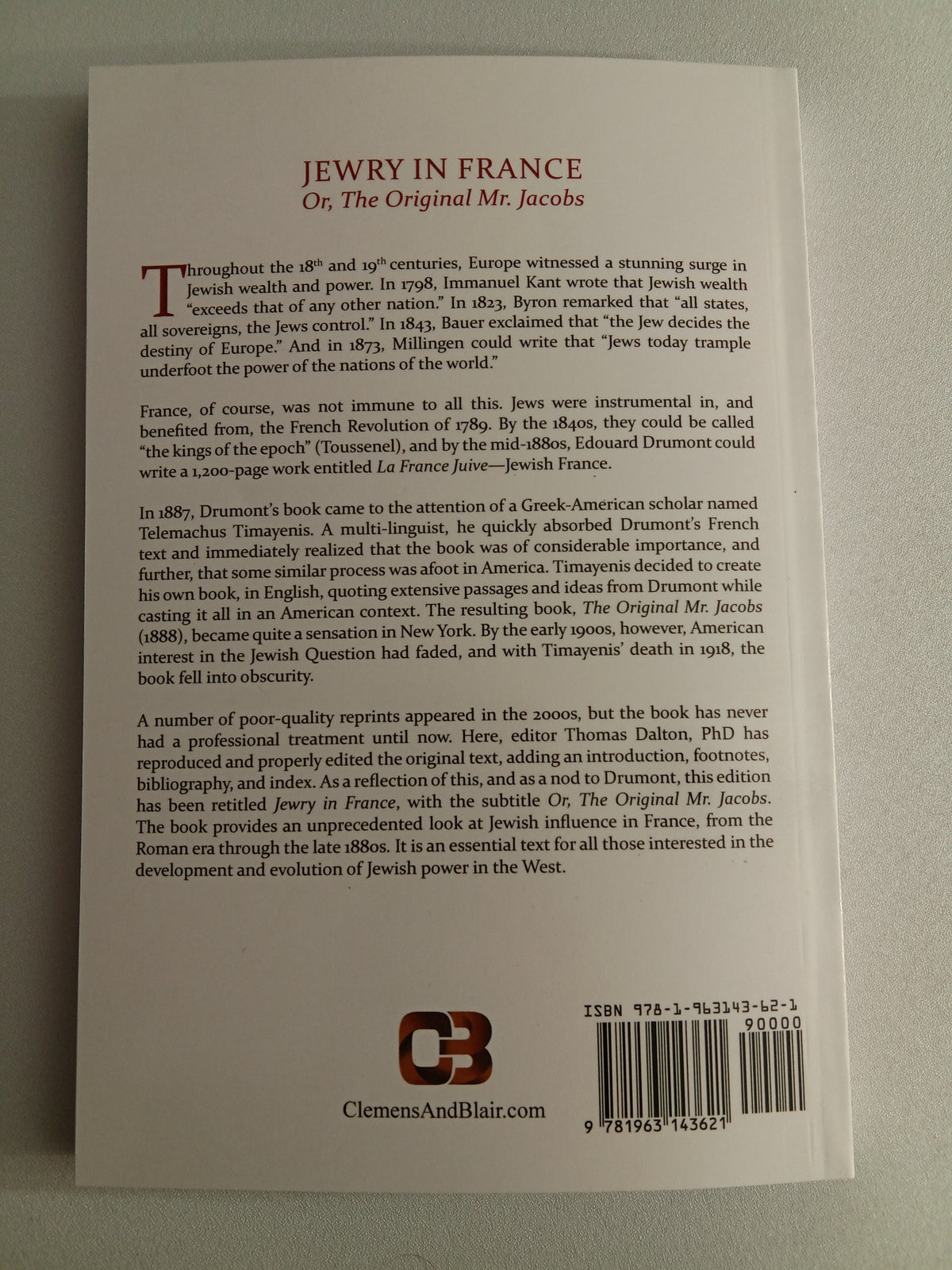 Jewry in France: Original Mr. Jacobs by Telemachus Timayenis PB